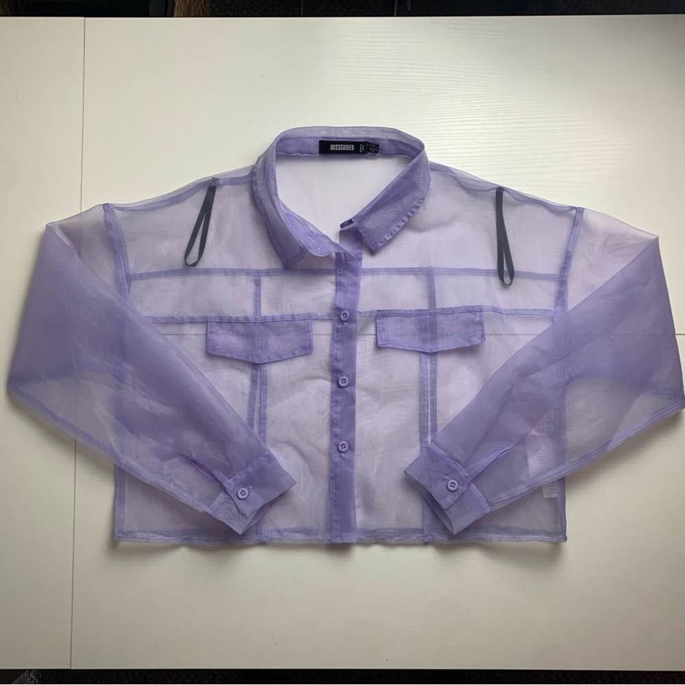 Missguided Lilac Organza Sheer Cropped Shirt